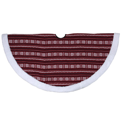 48" Red and White Knitted Snowflake Lodge Christmas Tree Skirt