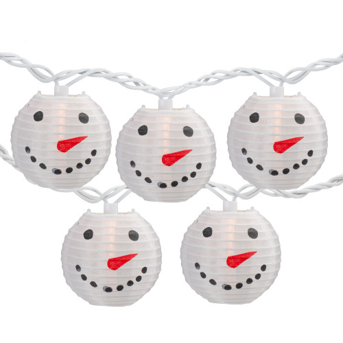 10-Count White Snowman Paper Lantern Christmas Lights, 8.5ft White Wire