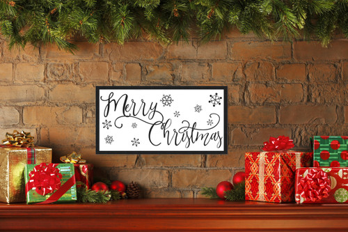 Merry Christmas 11.5" x 21.5" Framed Christmas Wall Decor Art Print Sign Poster in a Black Wooden Frame with UV Acrylic and Hangers