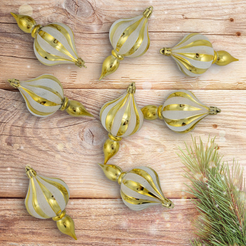 8ct Gold Shatterproof Finial Christmas Ornaments, 4.75"