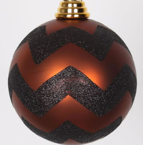 2-Finish Brown and Black Chevron Shatterproof Christmas Ball Ornament 4.75" (120mm)