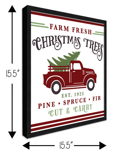 Farm Fresh Christmas Trees 15.5" x 15.5" Framed Christmas Wall Decor Art Print Sign Poster in a Black Wooden Frame with UV Acrylic and Hangers