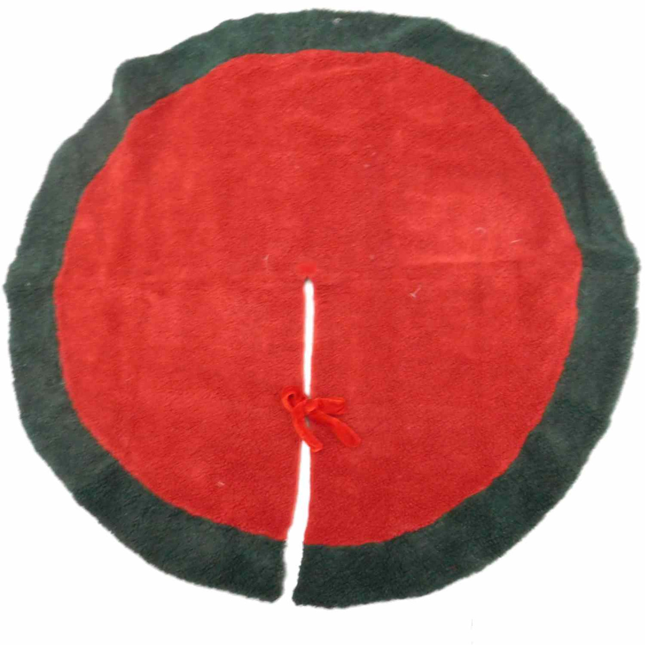 Dark Green & Red Wool Like Christmas Tree Skirt 48 Inch Diameter