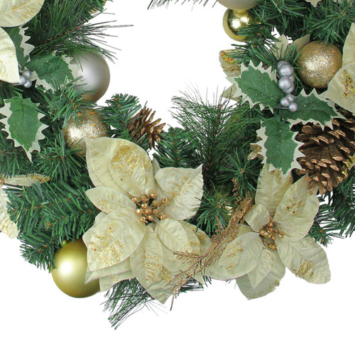 Glitter Poinsettia and Pine Cone Artificial Christmas Wreath - 24" - Unlit