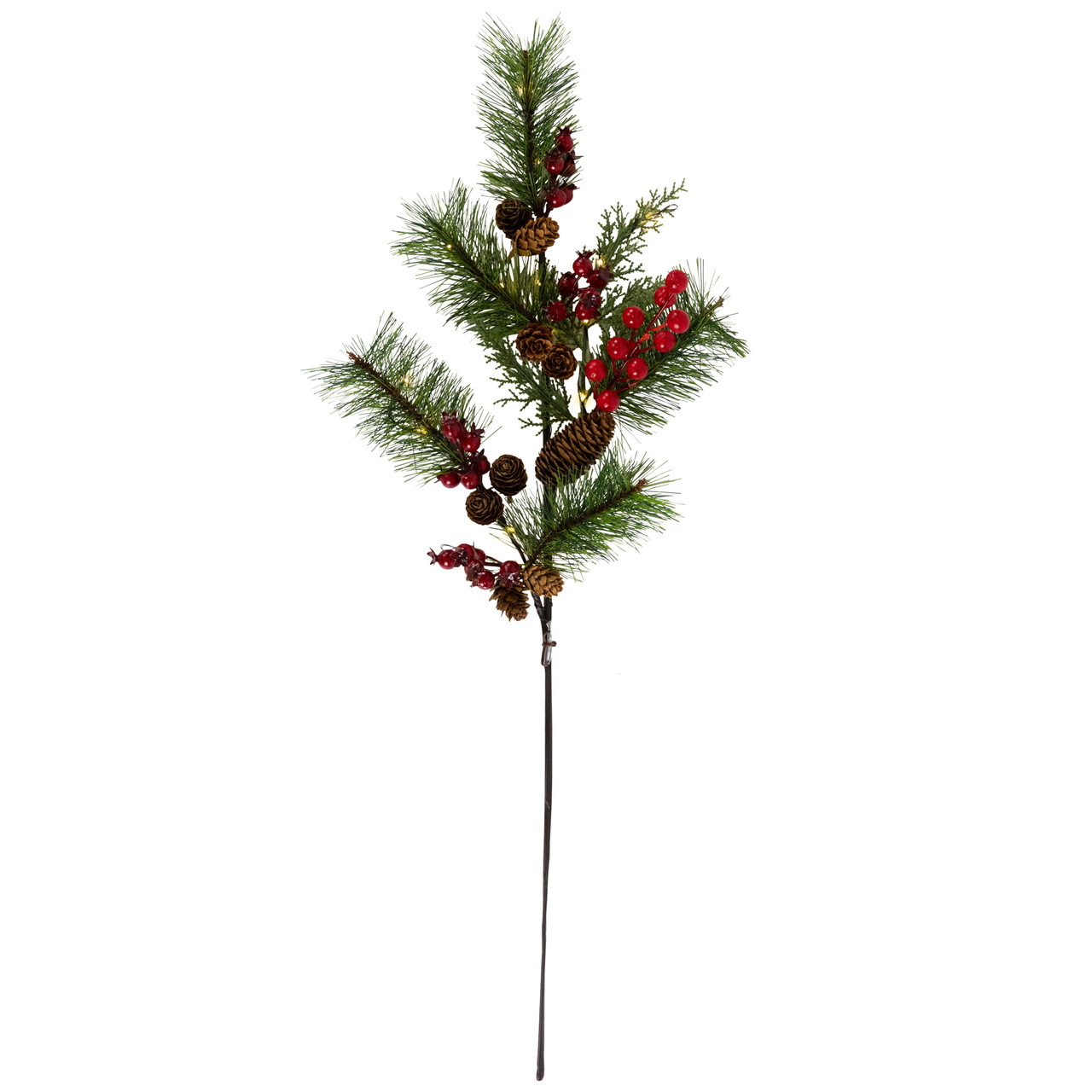 Lighted Pinecone, Berry and Pine Christmas Spray - 27" - Warm White