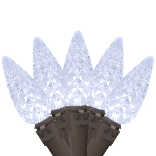 70-Count Pure White LED Faceted C6 Christmas String Lights, 23ft Brown Wire