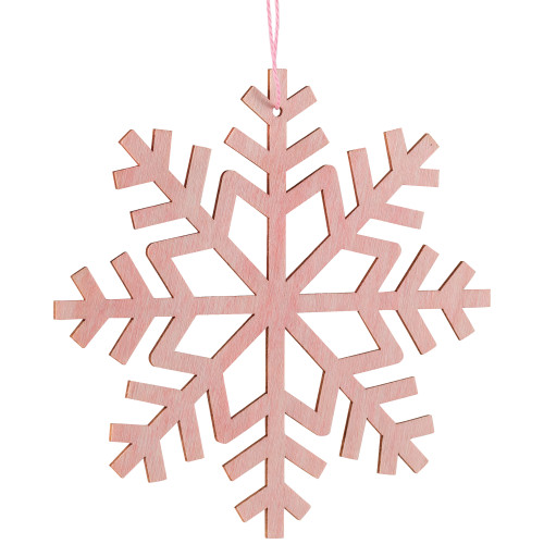 Wooden Snowflake Christmas Ornaments - 4.75" - Pink - Set of 4