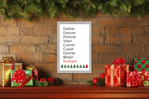 Reindeer Names 15.5" x 21.5" Framed Christmas Wall Decor Art Print Sign Poster in a White Wooden Frame with UV Acrylic and Hangers