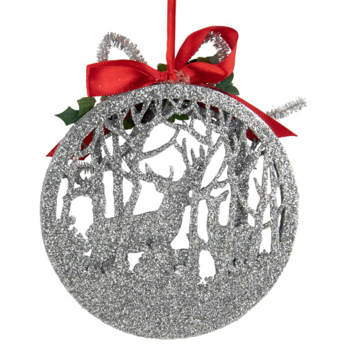4.5-Inch 2-D Silver Glitter Reindeer Family Silhouette Christmas Ornament