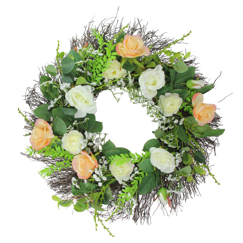 Rose and Foliage Artificial Spring Wreath - 24-Inch, Unlit