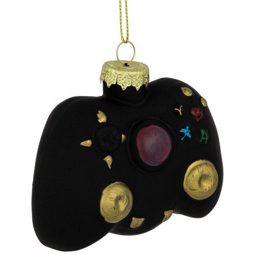 4" Black Game Controller Glass Christmas Hanging Ornament