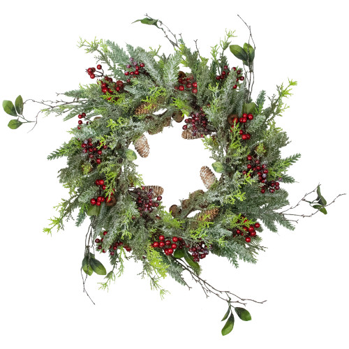 Frosted Pine and Berry Artificial Christmas Wreath, 25-Inch, Unlit