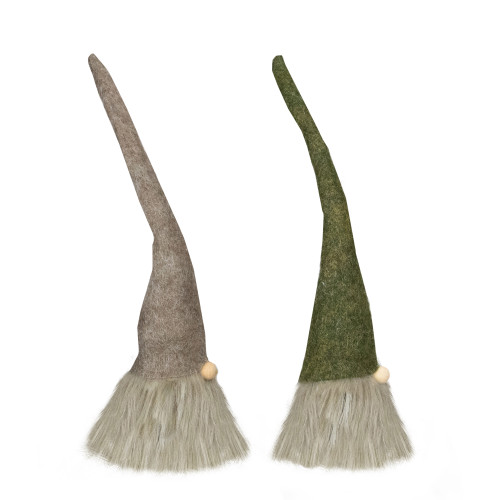 Christmas Gnome with Pointy Hat Figures - 10.5" - Green and Brown - Set of 2