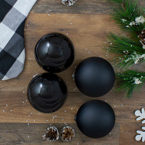 4ct Black 2 Finish Glass Ball Christmas Ornaments 4" (100mm)