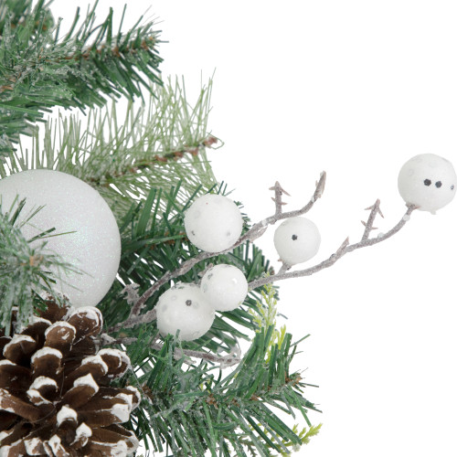 Green Pine Artificial Christmas Wreath with Berries and Iridescent Ornaments, 24-Inch