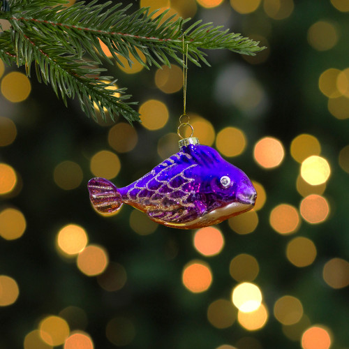4" Purple and Gold Glass Fish Christmas Ornament