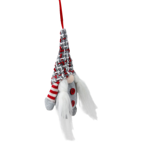 6" Gray and Red Plaid Santa's Helper Gnome Hat Christmas Ornament