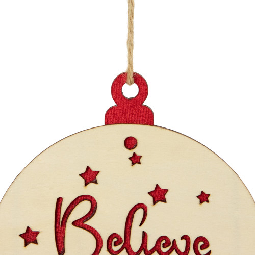 7" Round "Believe" Christmas Ornament Disc with Snowflake and Star Cutouts