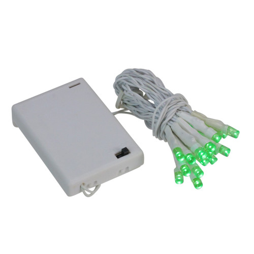 Battery Operated LED Christmas Lights - Green - 9.5' White Wire - 20ct