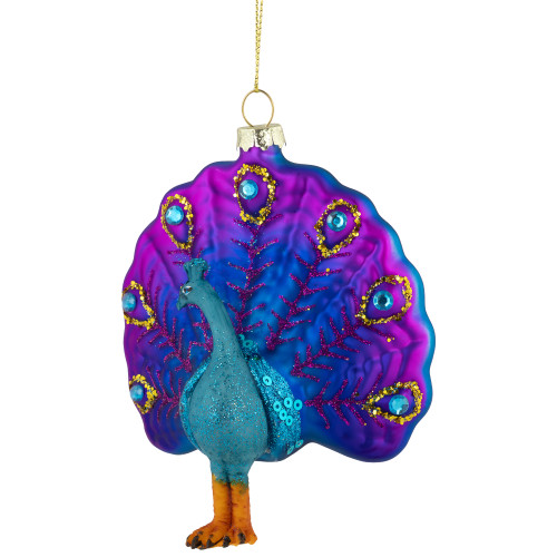 4.75" Purple and Pink Peacock Glass Christmas Ornament