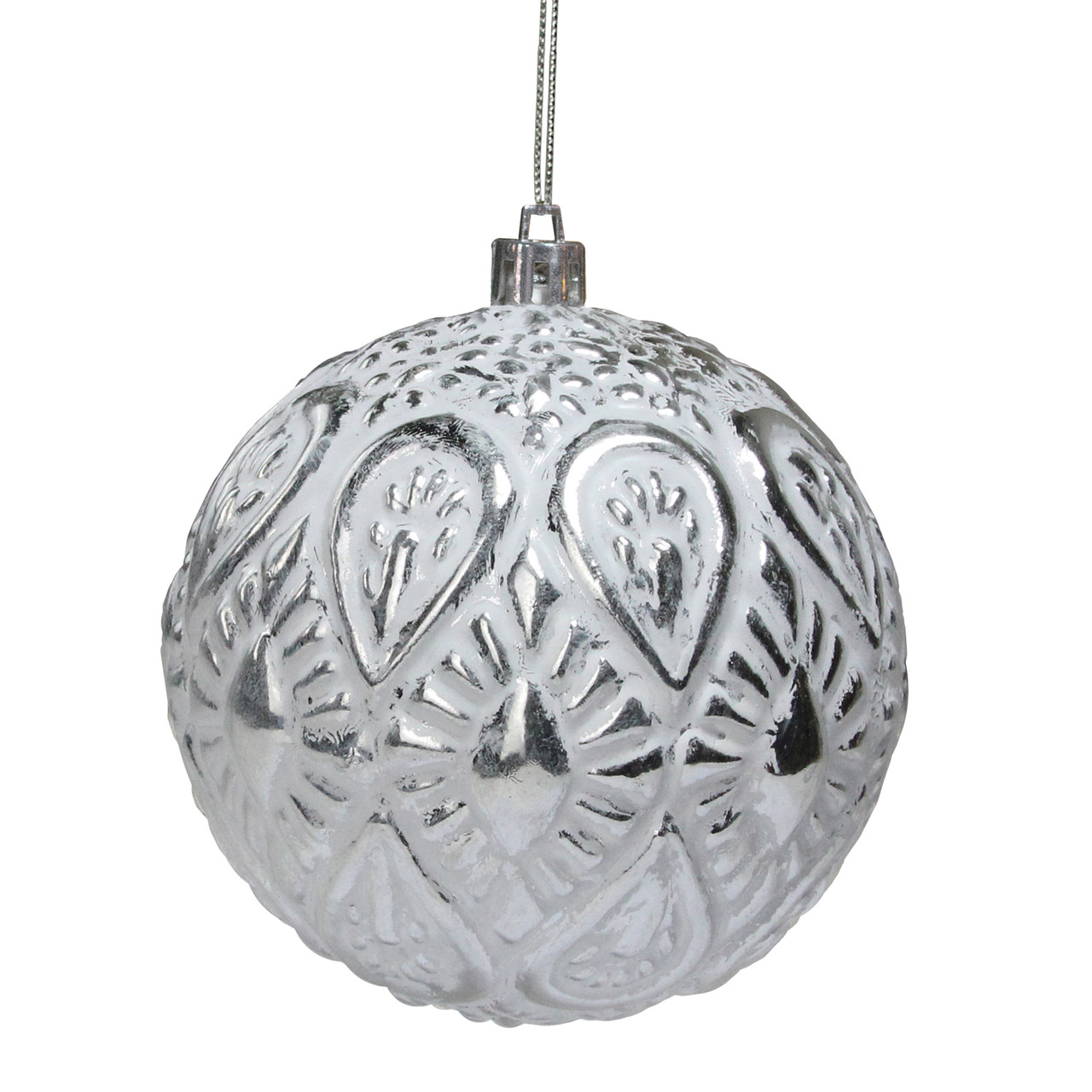 3.5" White and Silver Floral Distressed Christmas Ball Ornament