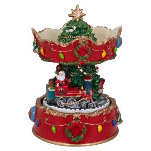 Santa on Train Musical Christmas Carousel - 6" - Red and Gold