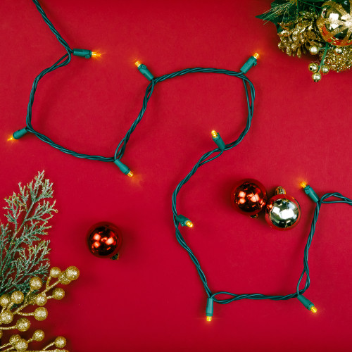 Wide Angle LED Christmas Lights - Yellow - 33' Green Wire - 100 ct