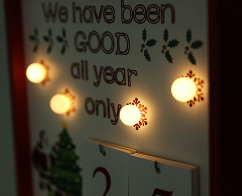 BRUBAKER Christmas Countdown Calendar - Wooden Board with Calendar Sheets - White with 6 LED Lights - 11 x 1.57 x 14 inches