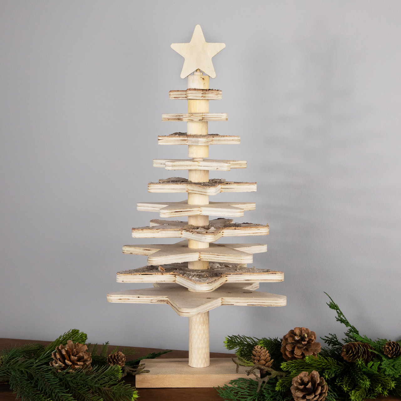 Star Cut-Outs Wooden Tree Christmas Decoration - 20.5"