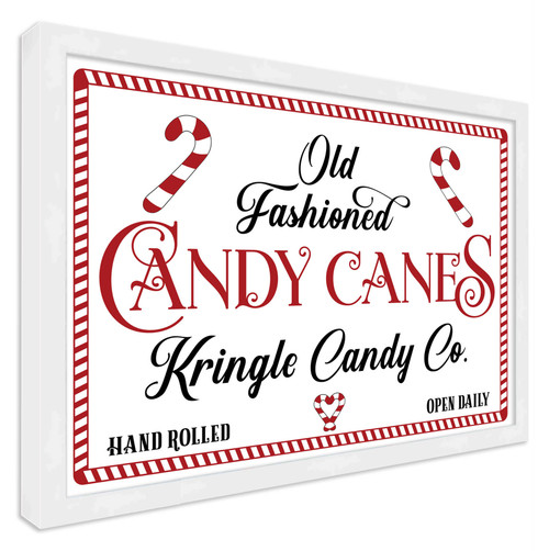 Old Fashioned Candy Canes Kringle Candy Co 13.5" x 19.5" Framed Christmas Wall Decor  Sign Poster in a Natural Wooden Frame with UV Acrylic