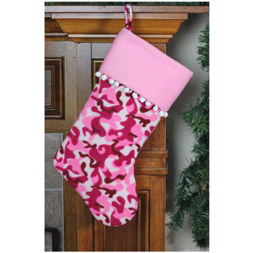15.75" Pink and Brown Camouflage Christmas Stocking with Cuff