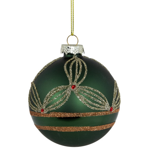 4ct Green and Gold Holly Berry Christmas Glass Ball Ornaments 3"