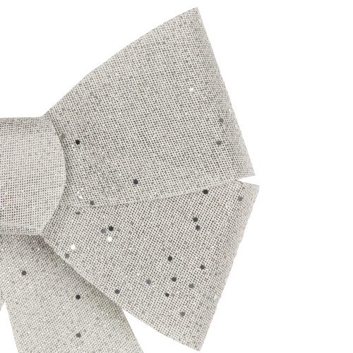 16" LED Lighted Silver Burlap Bow Christmas Decoration with Color Changing Lights