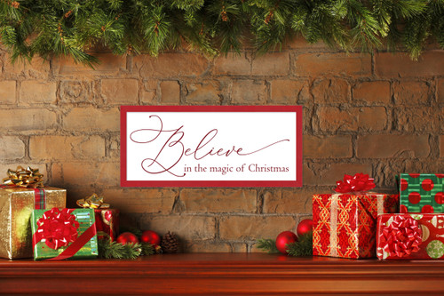 Red Believe in the Magic of Christmas 11.5" x 25.5" Framed Christmas Wall Decor  Sign Poster in a Red Wooden Frame with UV Acrylic and Hangers