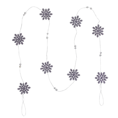 5' x 2" Purple Snowflake Christmas Garland with Silver Beads, Unlit