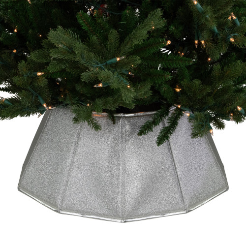 27" Shiny Silver Fabric Hexagonal Christmas Tree Collar