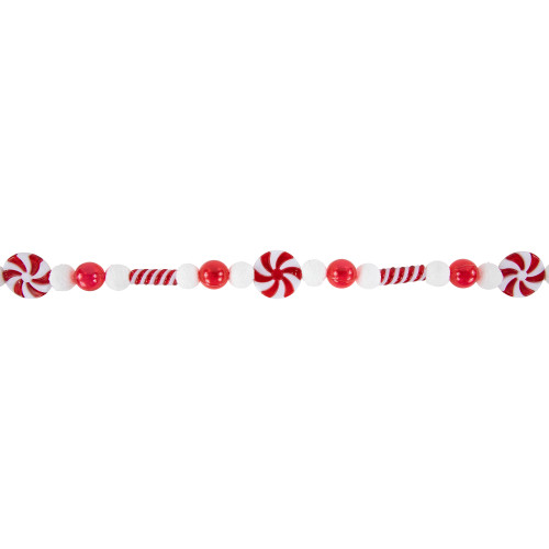 6' Red and White Frosted Peppermint Candy Christmas Garland, Unlit