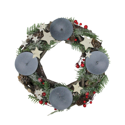 Frosted Pine Cones, Berries and Stars Votive Christmas Candle Holder - 12"