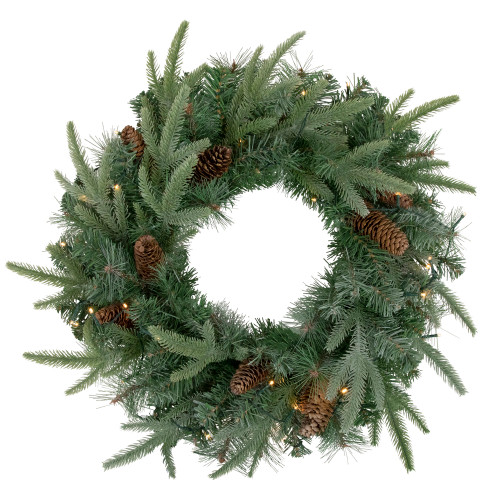 Pre-Lit Battery Operated Mixed Pine and Pine Cone Christmas Wreath - 24" - Warm White LED Lights