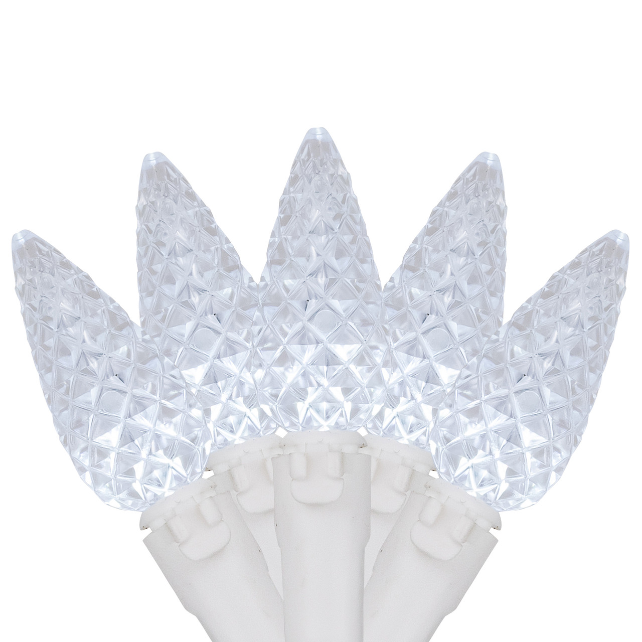 70-Count Pure White LED Faceted C6 Christmas Lights, 23 ft White Wire