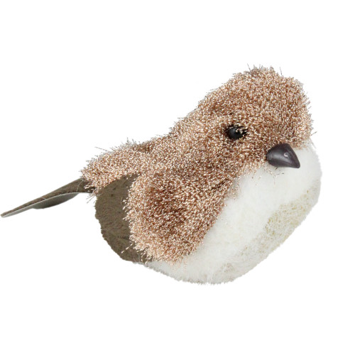 Sparkling Bird Figure Christmas Decoration - 6.5" - Brown and White