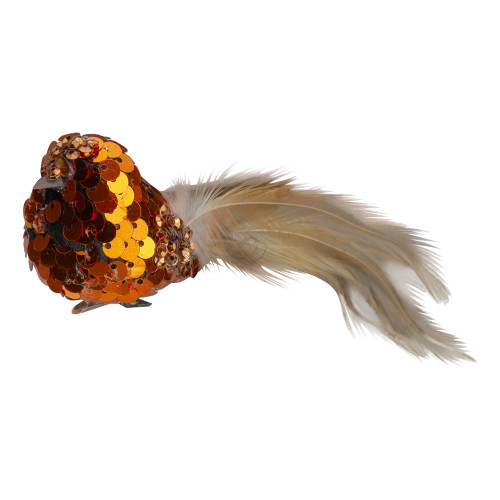 4.5" Left Facing Orange Sequined Bird Christmas Ornament