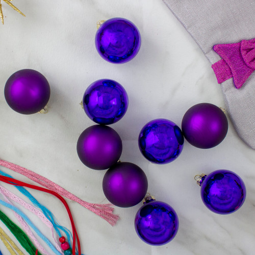 9ct Purple 2-Finish Glass Ball Christmas Ornaments 2.5" (63mm)