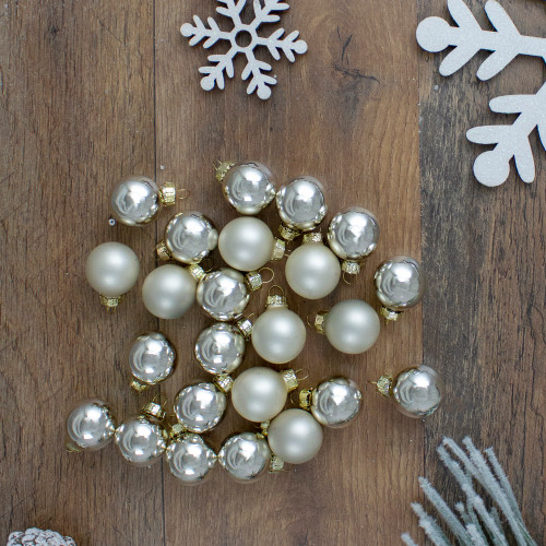 24ct Shiny and Matte Champagne Gold Glass Ball Christmas Ornaments 1" (25mm)