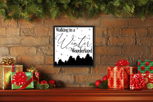 Walking in a Winter Wonderland 15.5" x 15.5" Framed Christmas Wall Decor Art Print Sign Poster in a Black Wooden Frame with UV Acrylic and Hangers