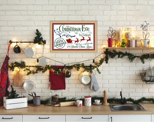 Christmas Eve Toy Company 16" x 23.5" Framed Christmas Wall Decor Art Print Sign Poster in a Natural Wooden Frame with UV Acrylic and Hangers