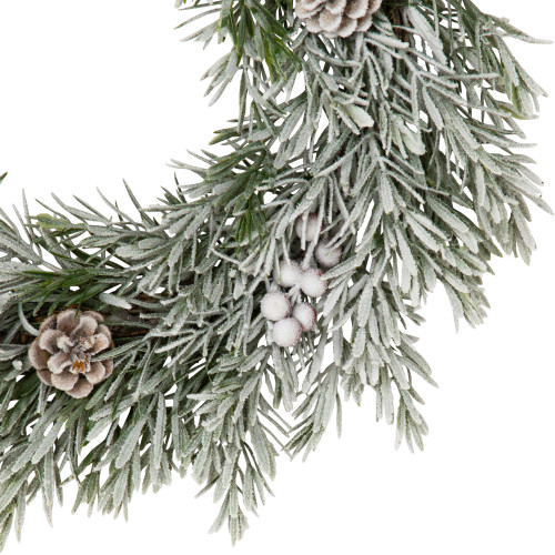 Pine Cones and Berries Flocked Pine Artificial Christmas Wreath - 20" - Unlit