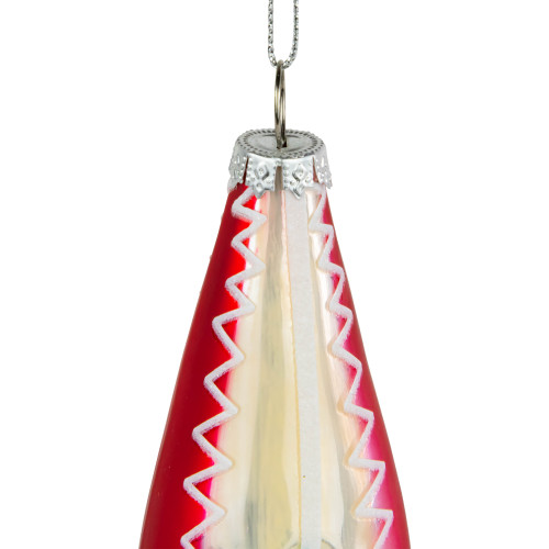 6.75" Red and White Retro Reflector Finial Glass Christmas Ornament
