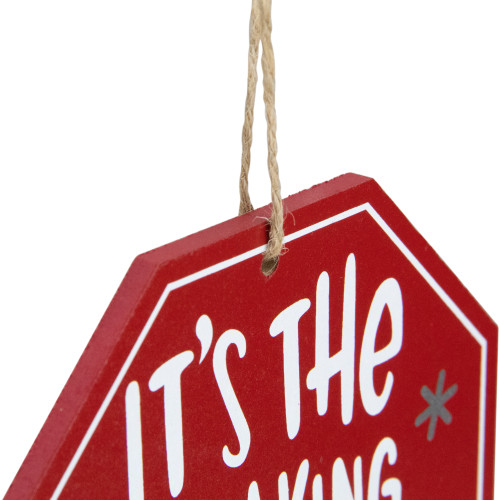 5" Red Octagonal "It's the Freaking Season" Wooden Sign Christmas Ornament