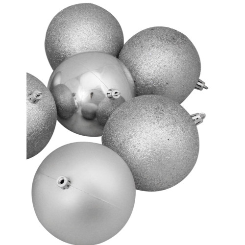 12ct Shatterproof 4-Finish Silver Splendor Christmas Ball Ornaments 4" (100mm)